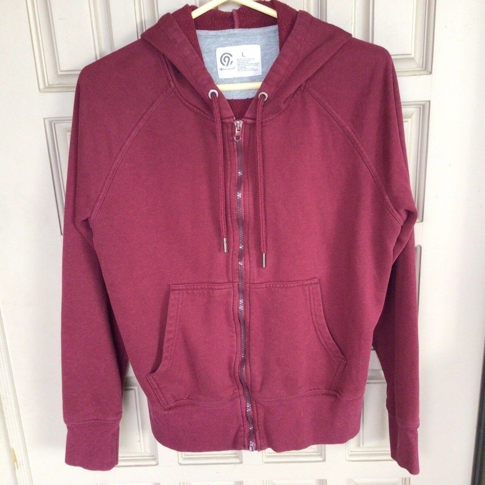 Champion Hoodie Maroon SzL Zip Front Unisex Pockets Pre-Owned